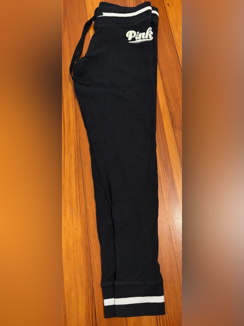 PINK Black Logo Joggers with White Trim